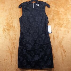 KARL LAGERFELD Sheath Dress Size 6 Black Sleeveless Lace Overlay Zip Back $138